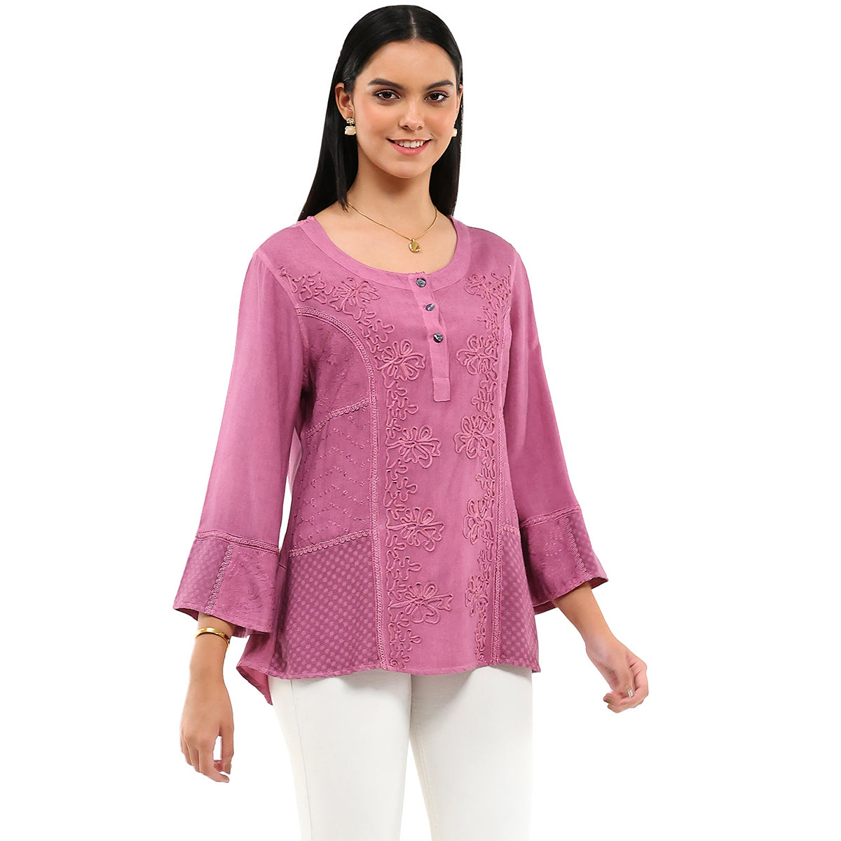 Parsley & Sage Embroidered Mineral Wash Winnie Top (Plum)(26S481C)