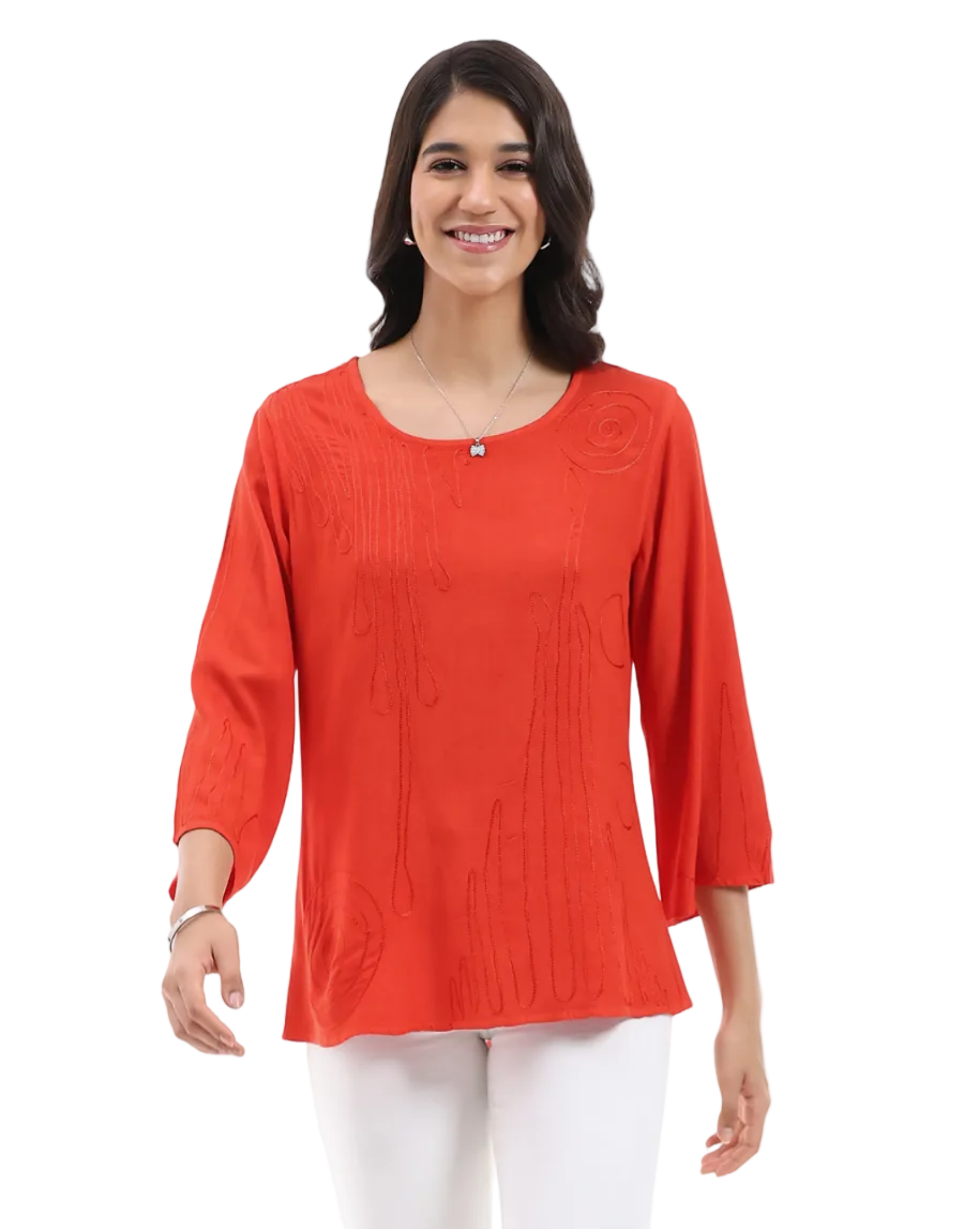 Parsley & Sage Adele 3/4  Sleeve  Embroidered Top (26S483C)(Crimson)
