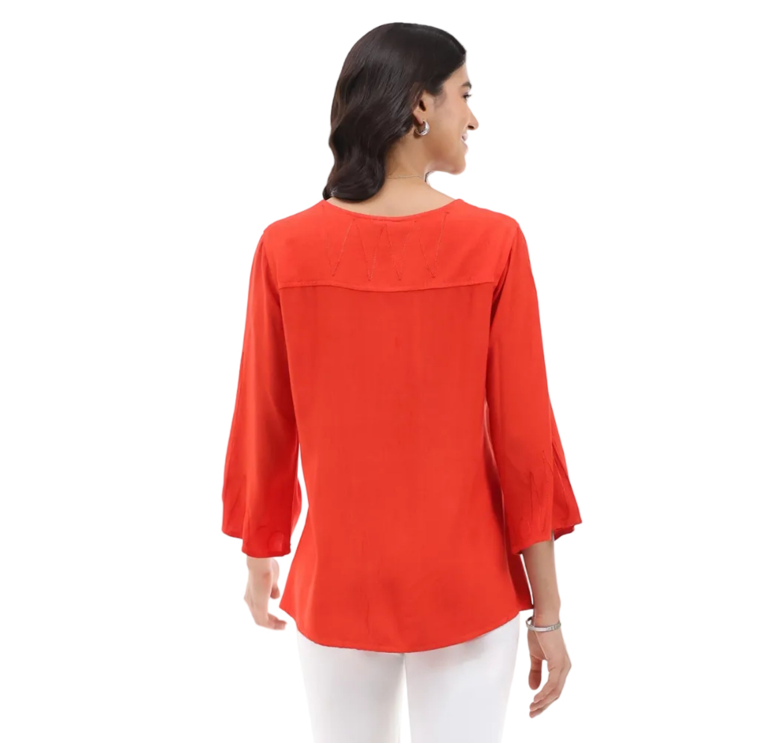 Parsley & Sage Adele 3/4  Sleeve  Embroidered Top (26S483C)(Crimson)