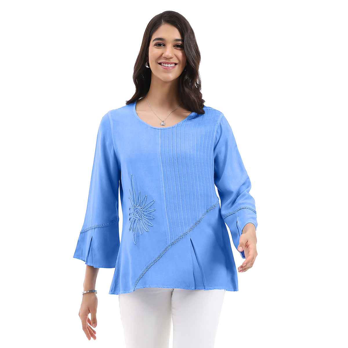 Parsley & Sage Pin Tuck Birdie Top (Blue)(26S484C)