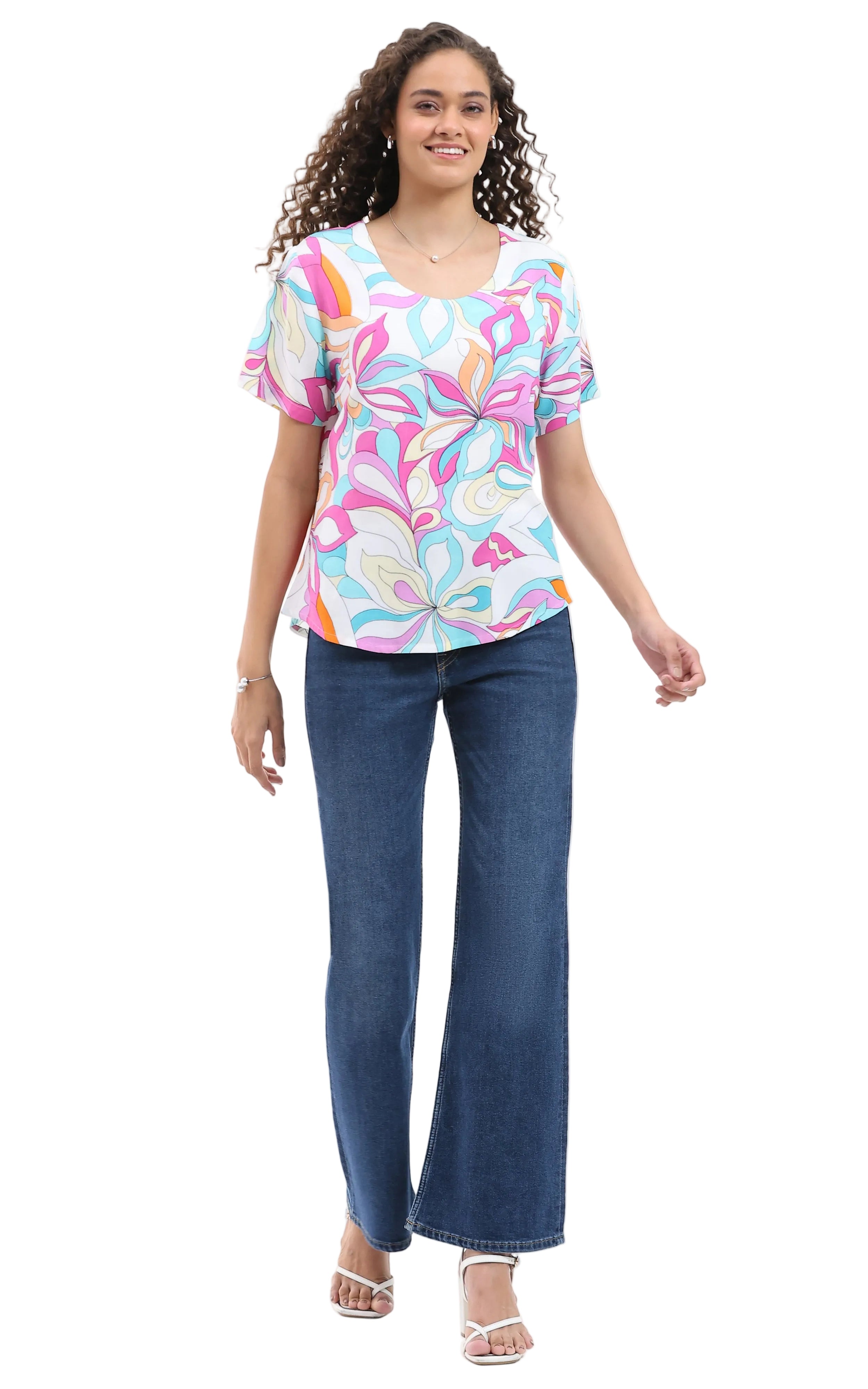 Parsley & Sage DeeDee Groovy Print Short Sleeve Top (26T03B33)