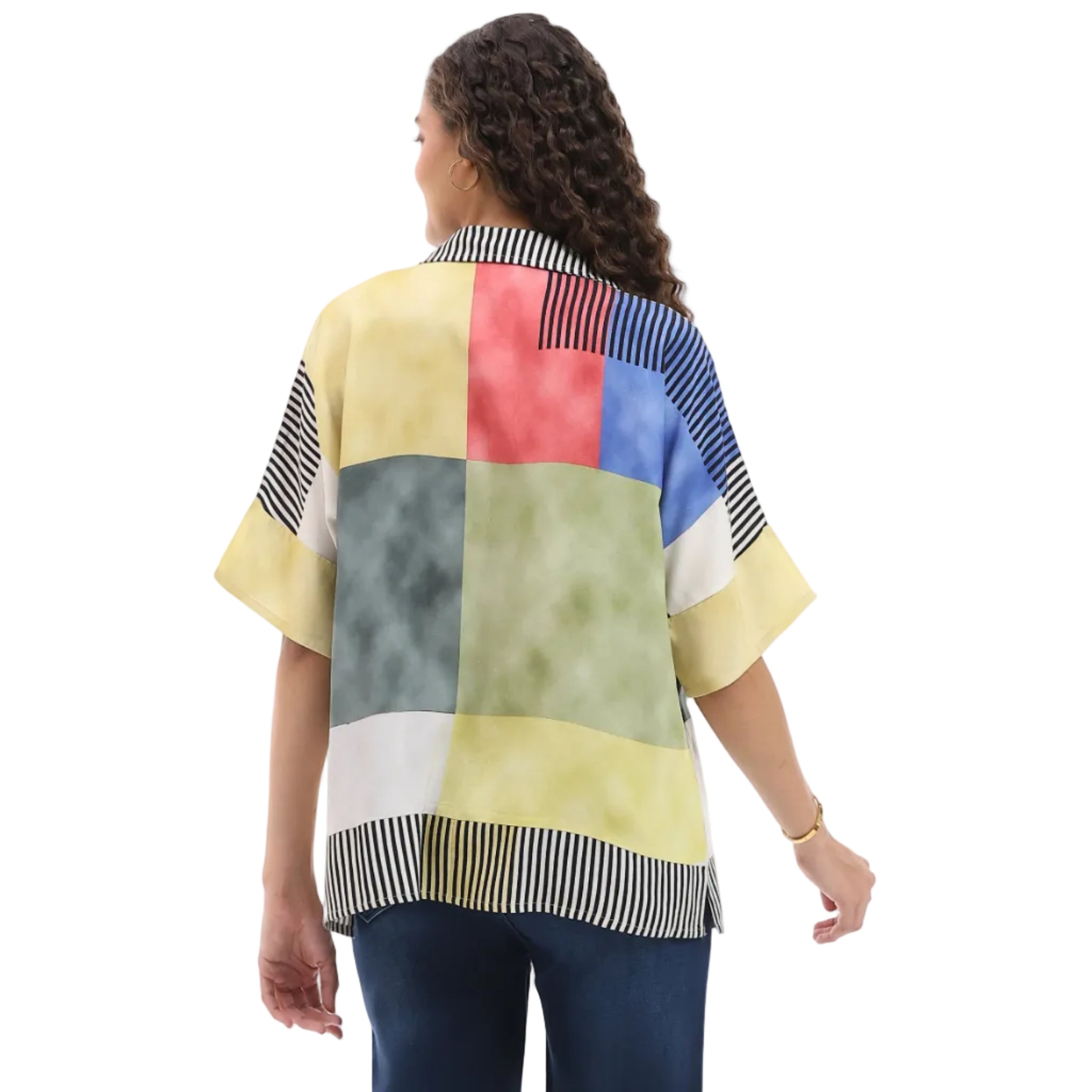 Parsley & Sage Elaine Dolman Sleeve Woven Collared Pop-Over (26T04B4)(Multi)
