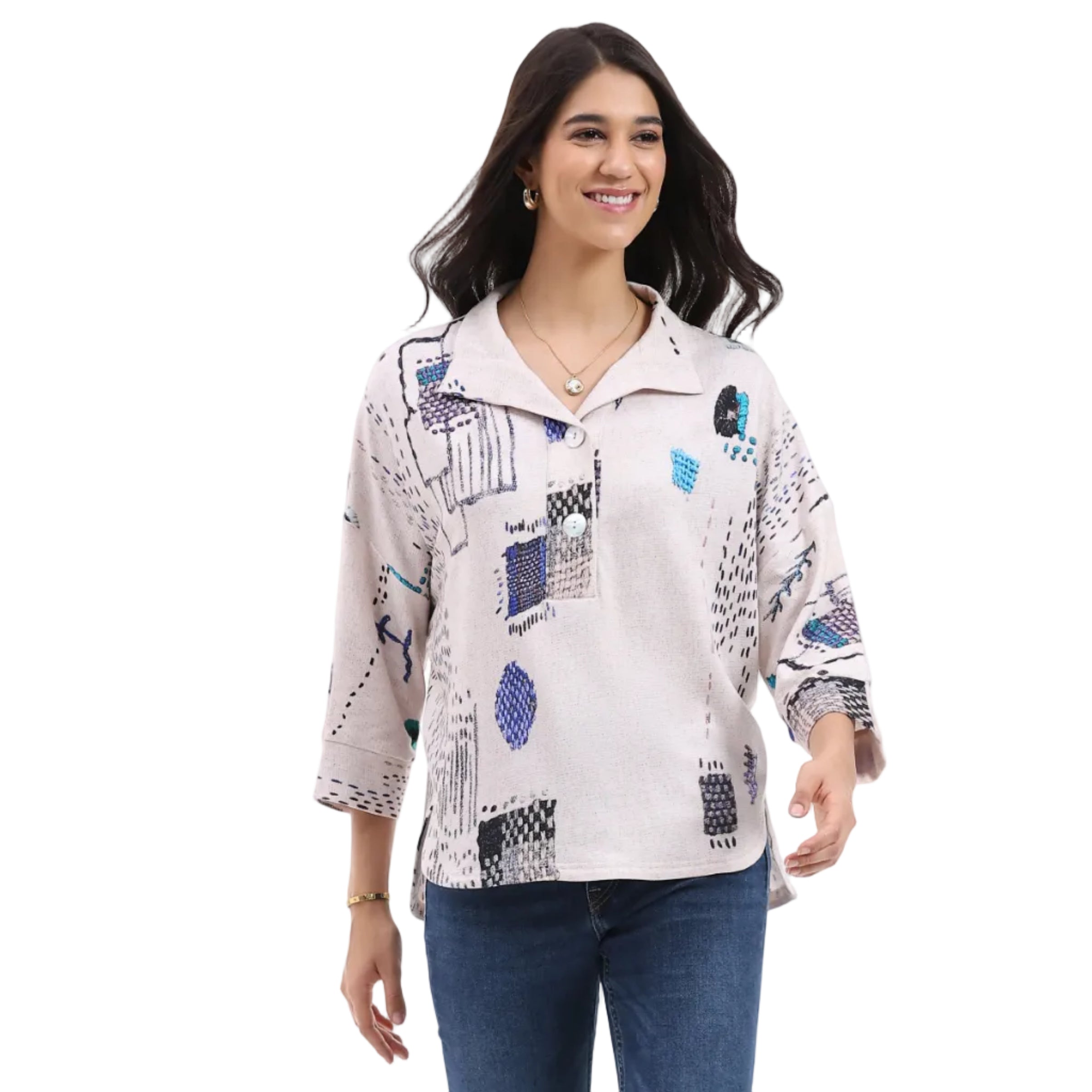 Parsley & Sage Shannon Pop-over Knit Top (26T18C4)(Multi)