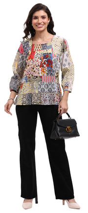 Parsley & Sage Floral Color block Thelma Peasant Top (26T19C15)
