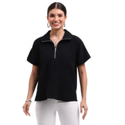 Parsley & Sage Shawn Short Sleeve Zipper Top (26T40B2)(Black)