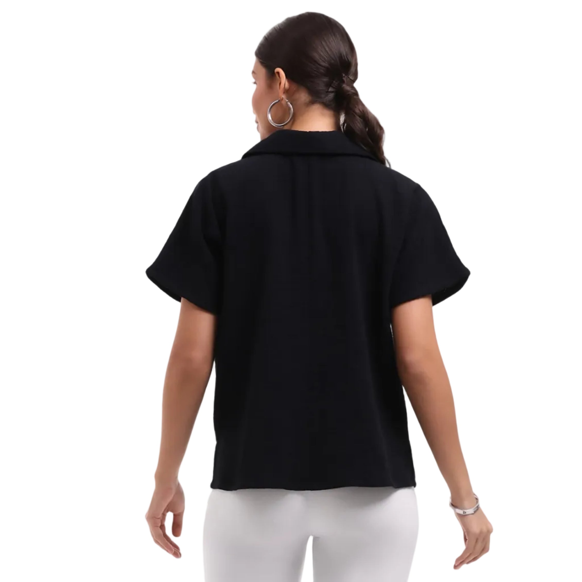 Parsley & Sage Shawn Short Sleeve Zipper Top (26T40B2)(Black)