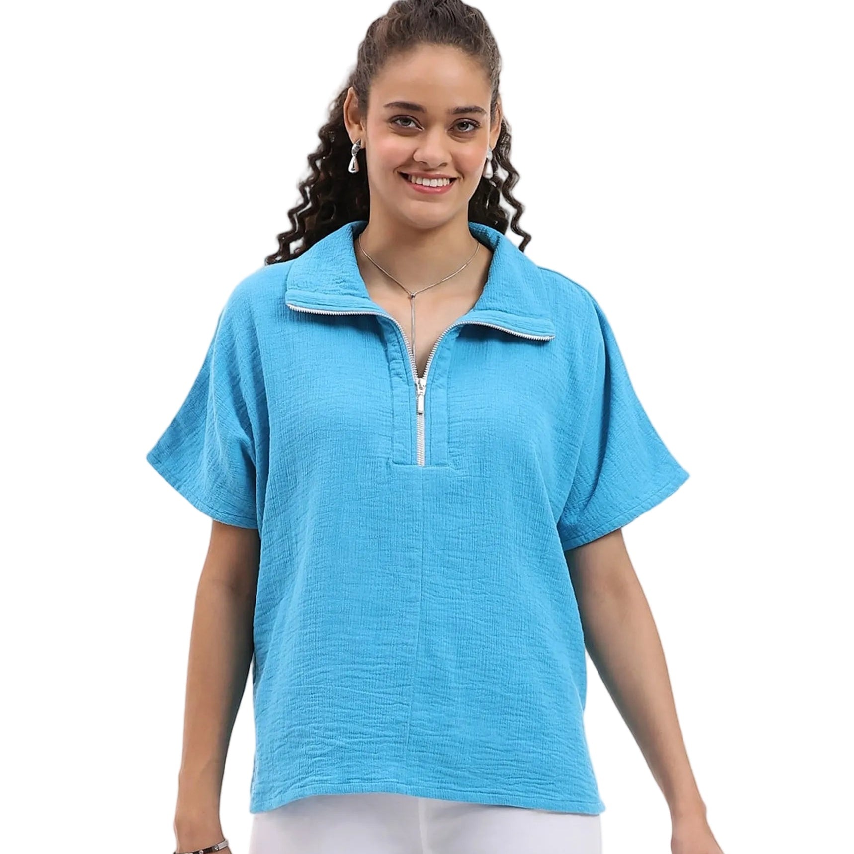 Parsley & Sage Shawn Short Sleeve Zipper Top (26T40B2)(Ocean)