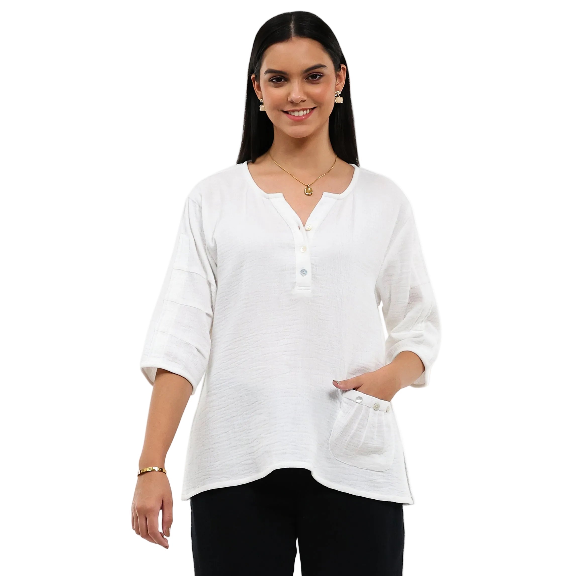 Parsley & Sage Shawn Short Sleeve Top (26T40C)(White )