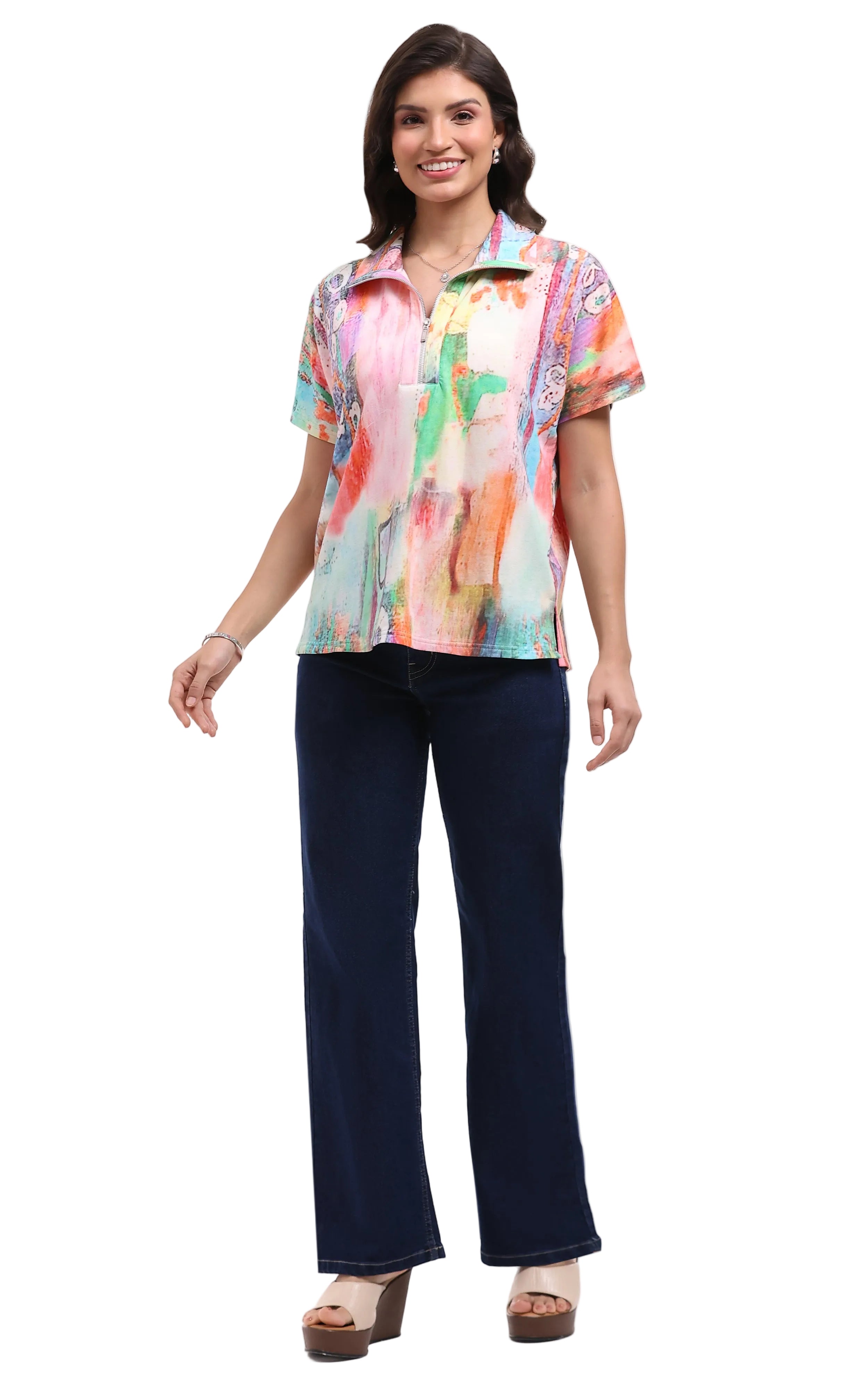Parsley & Sage Aimee Short Sleeve Zipper Top (26T57B2)