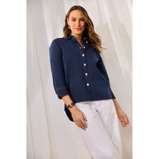 Foxcroft Kelly Solid Navy Contrast Stitch Stretch Shirt