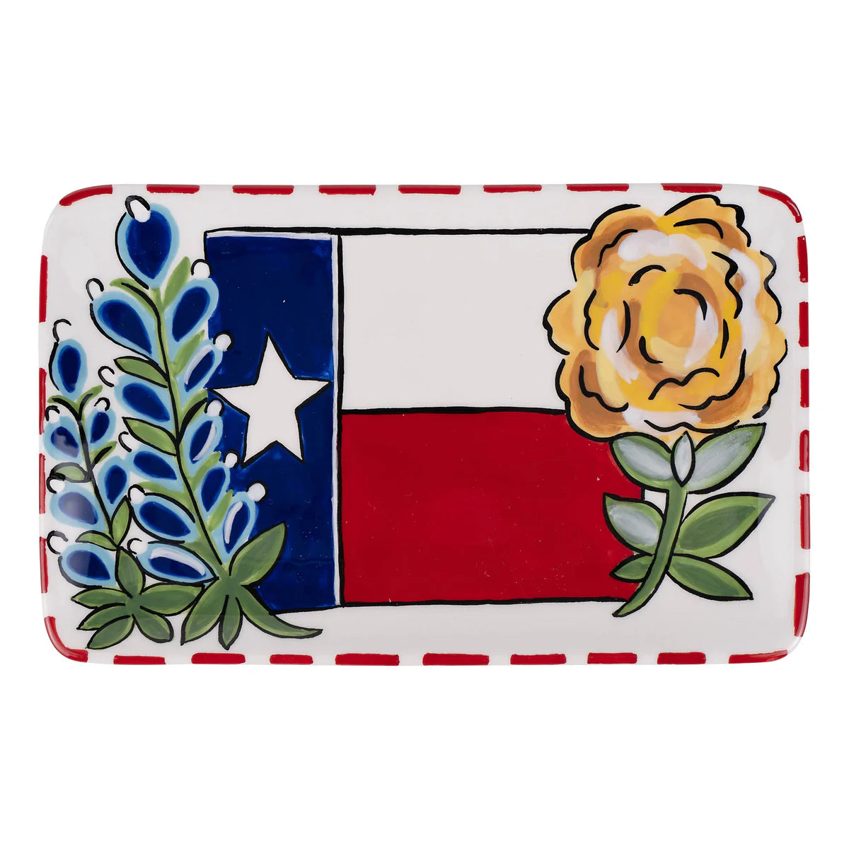 Glory Haus Ceramic Texas Flag and Yellow Rose Trinket Tray (28183707)