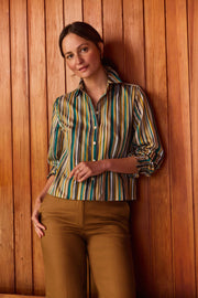 Foxcroft Vivienne Watercolor Stripe Long Sleeve Short Shirt (205939)
