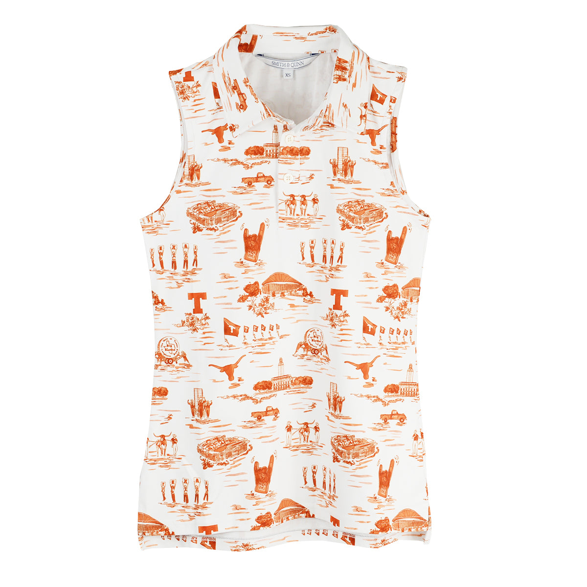Texas Longhorn Smith And Quinn Alice Sleeveless Polo (30056) (Burnt Orange/White)