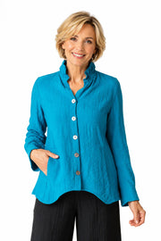 Habitat Rayon Jacquard Ruched Collar Shirt (30719) (Teal)