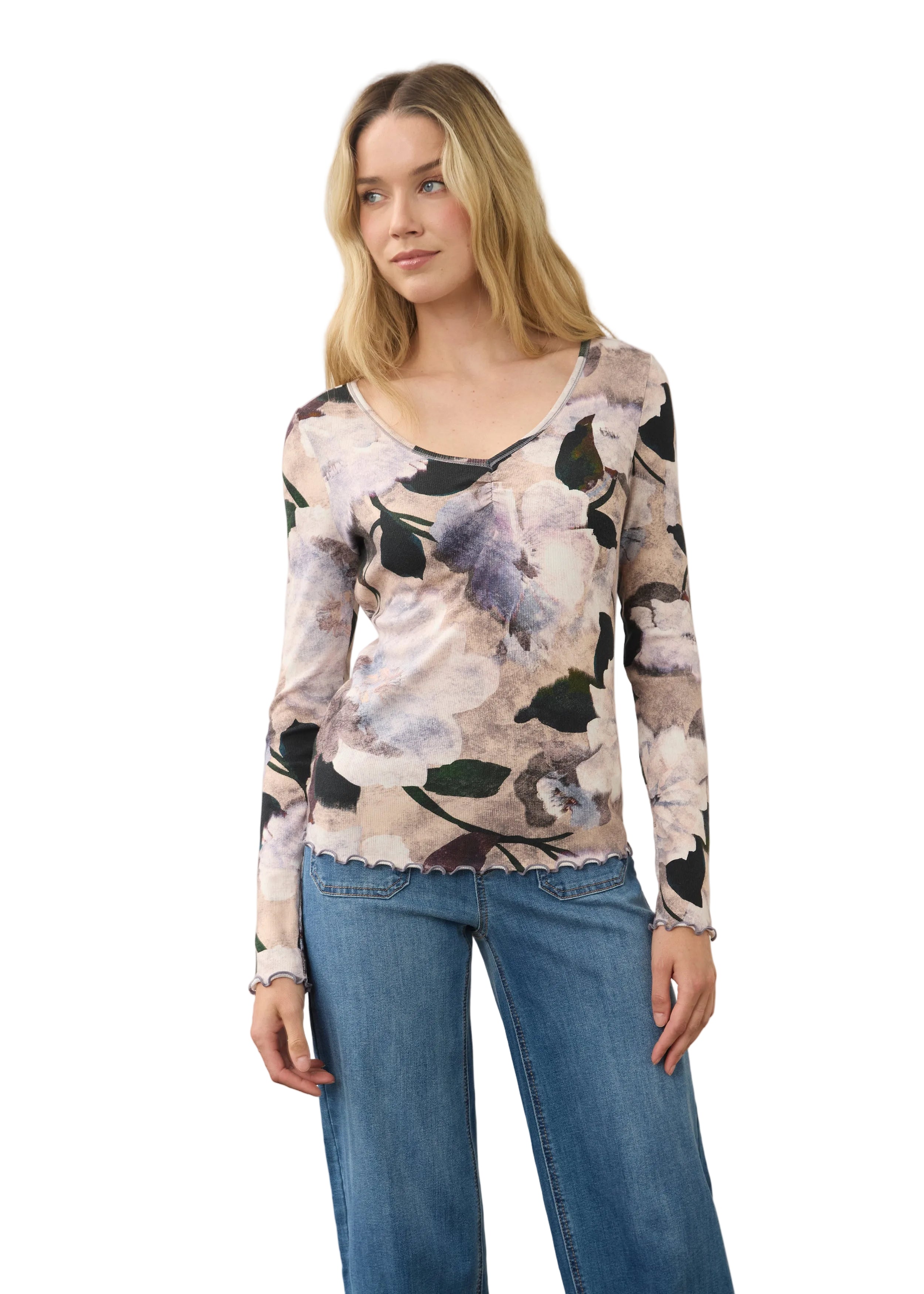 FDJ French Dressing Scalloped Hem Long Sleeve Sweater (3077161)(De Winter Taupe)