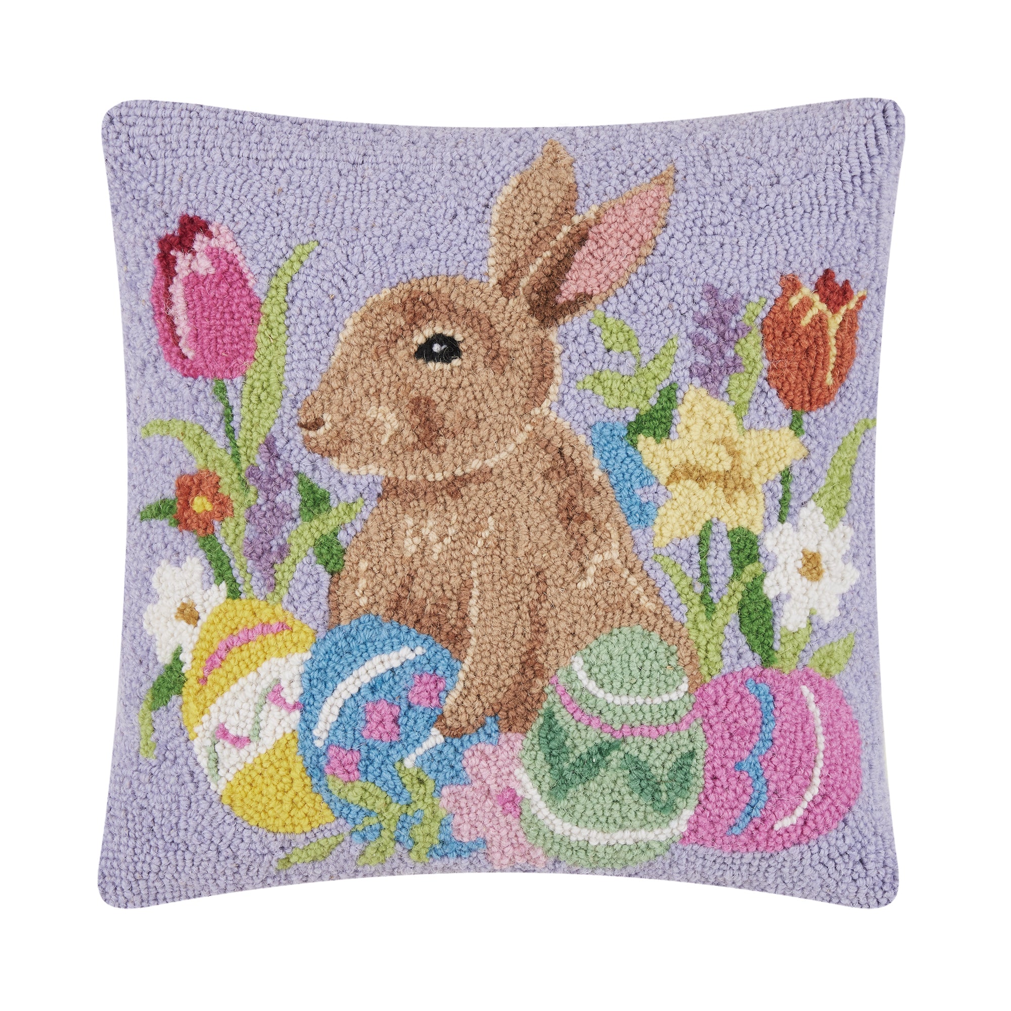 Peking Handicraft Lavender Bunny With Eggs Hook Pillow (16 X 16)