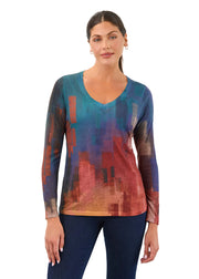 FDJ French Dressing Long Sleeve Notch Neck Top (3332451) (Embers)