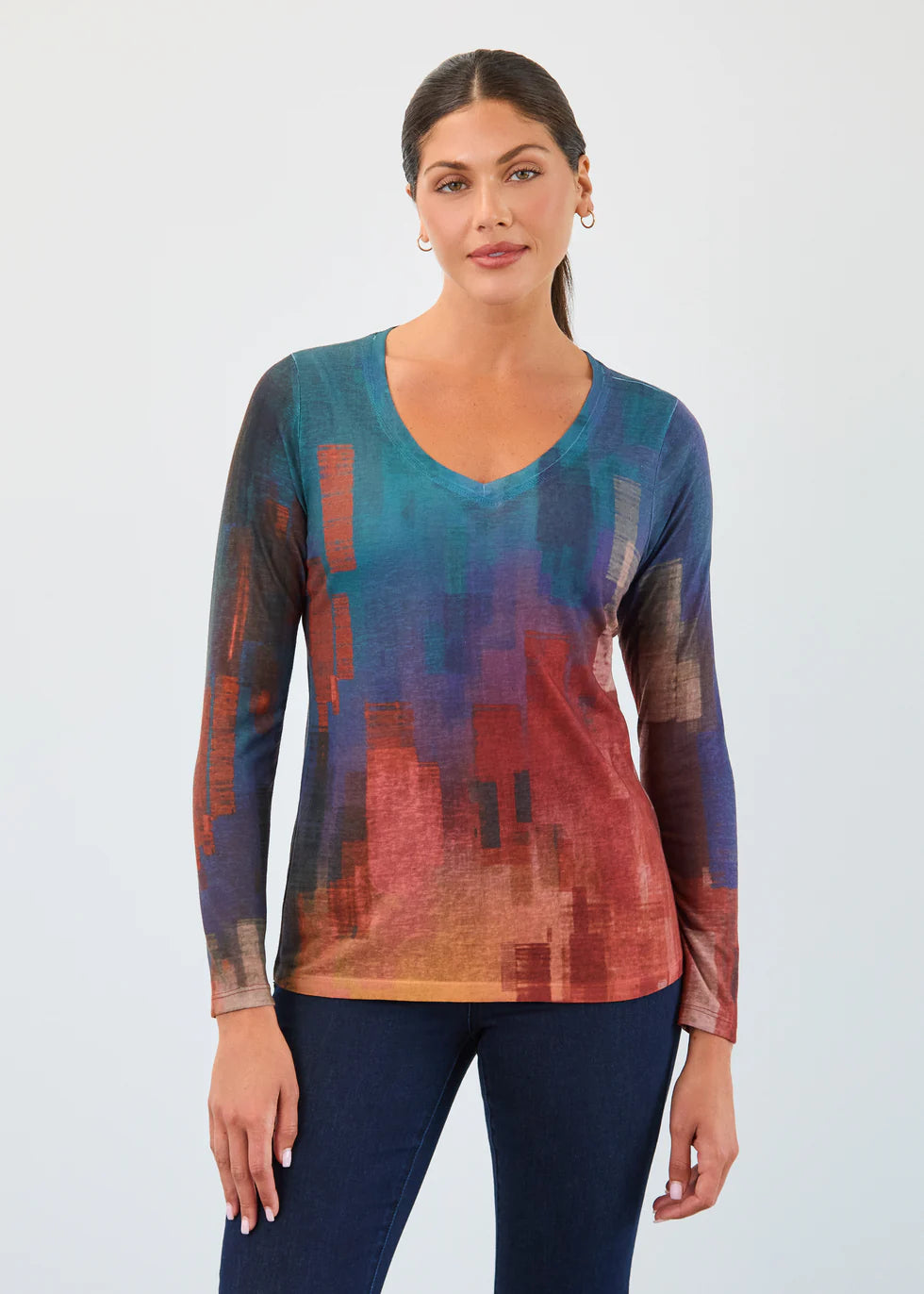 FDJ French Dressing Long Sleeve Notch Neck Top (3332451) (Embers)