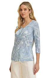 FDJ French Dressing Vintage Wash Leaf Print Henley Top (NEUTBLU)
