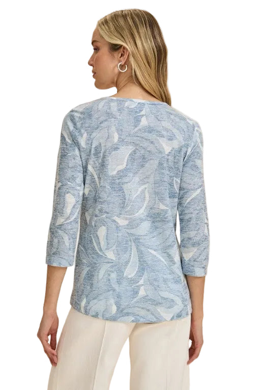 FDJ French Dressing Vintage Wash Leaf Print Henley Top (NEUTBLU)