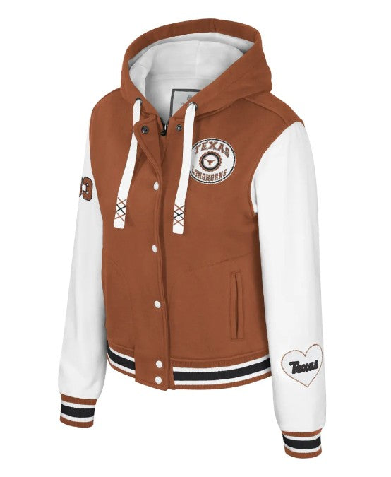 Texas Longhorn Colosseum Ladies Bedford Falls Knit Letterman Jacket (BO/WHT/)