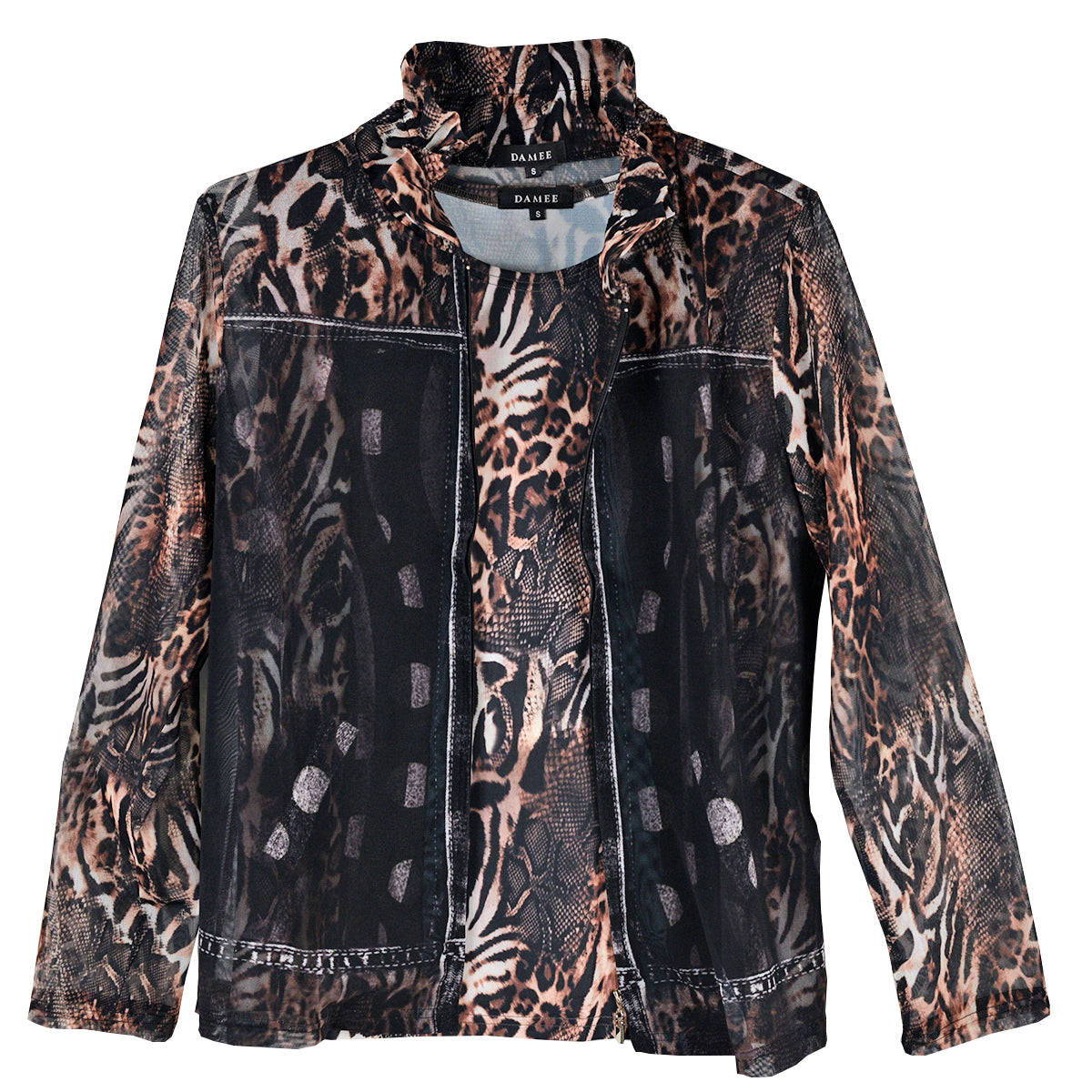 Damee Animal Print Mesh Jacket and Tank Twin Set  (31455-Brown)