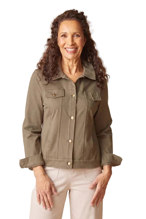 Stonewash Cotton Spandex Knit Jean Jacket (31520)(Umber)