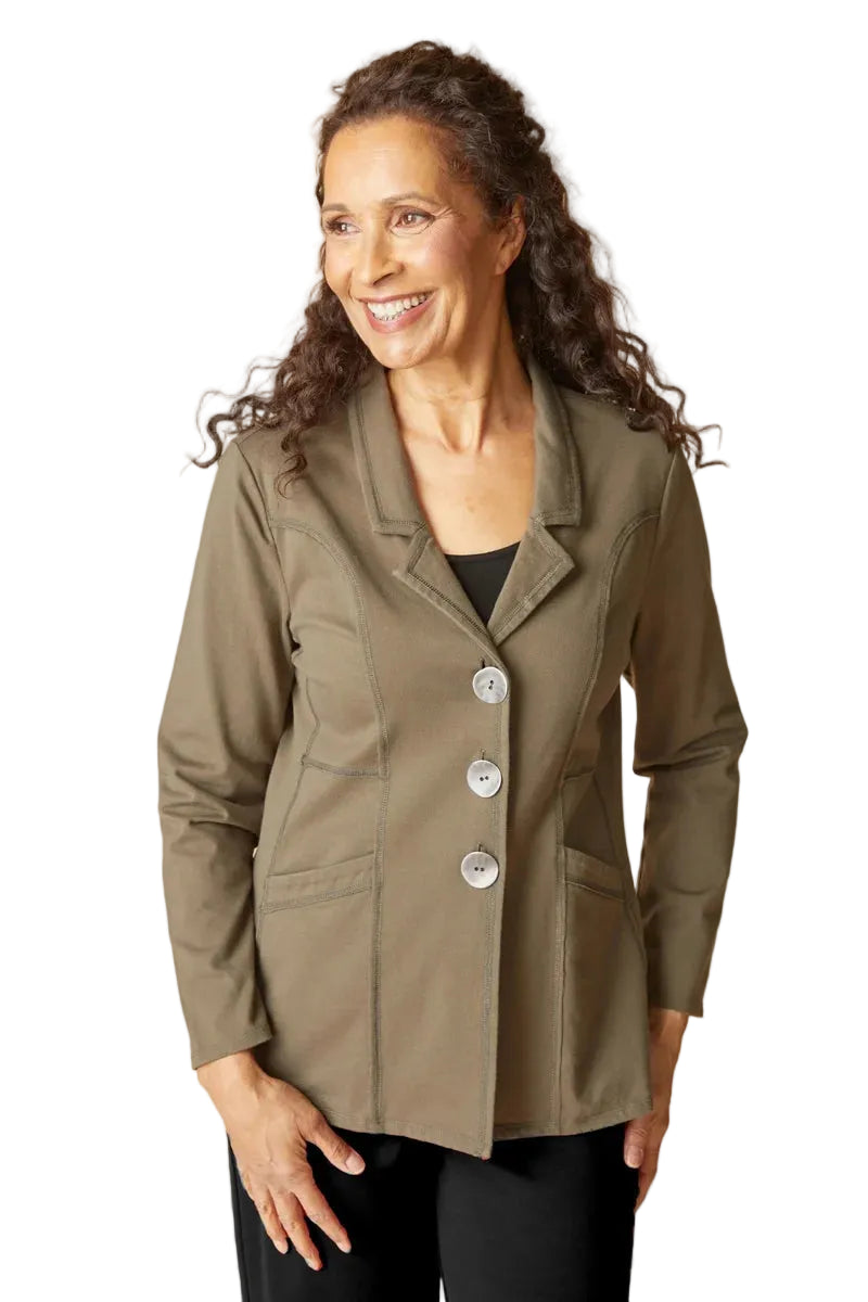 Habitat Stonewash Cotton Spandex Seamed Knit Blazer (31529) (Umber)