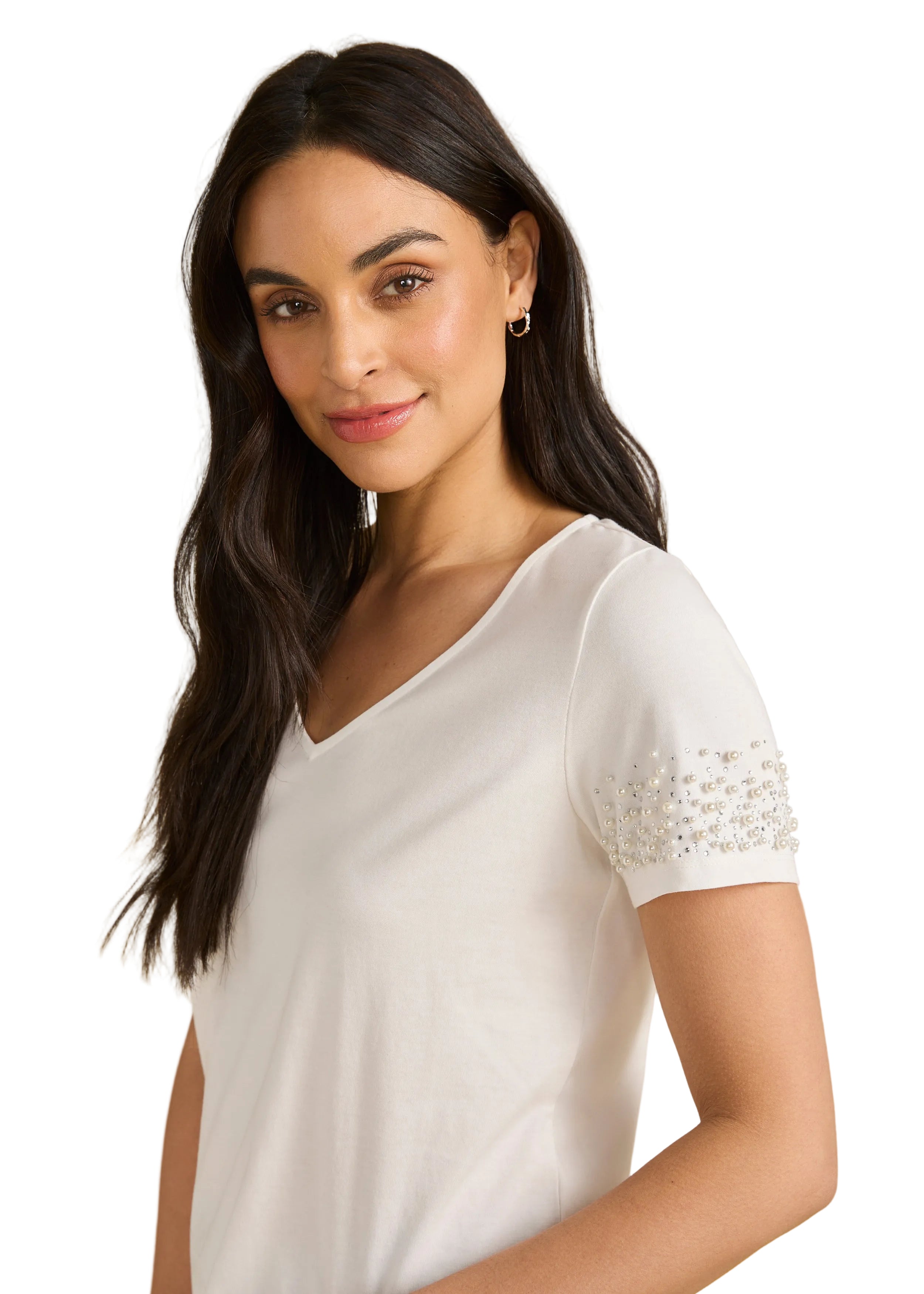 FDJ French Dressing  Pearl Embellished V-neck Top (3162165)(White)