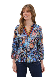 FDJ French Dressing 3/4 Embellished Neck Watercolor Top (3188153)