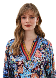 FDJ French Dressing 3/4 Embellished Neck Watercolor Top (3188153)