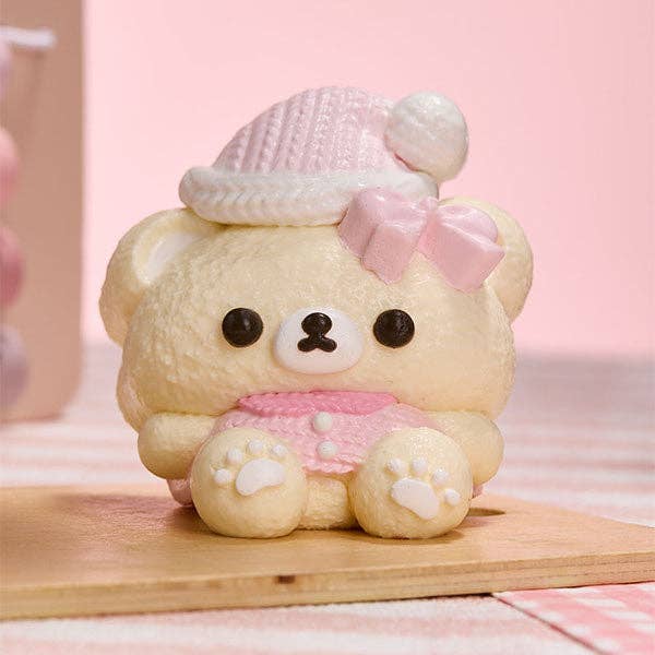 SqueezeSquad Taba Deluxe Premium Silicone Squishy Fidget Toy - Pink Hatted Bear