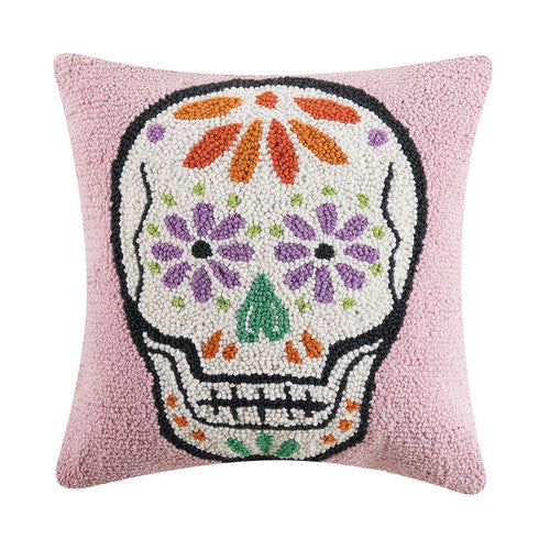 Peking Handicraft Pink Sugar Skull Square Hook Pillow