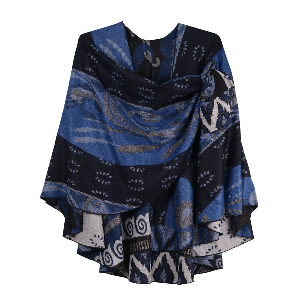 Rapti 100% Cashmere Reverse Loop Shawl (#31) BLU/BLK/WHT