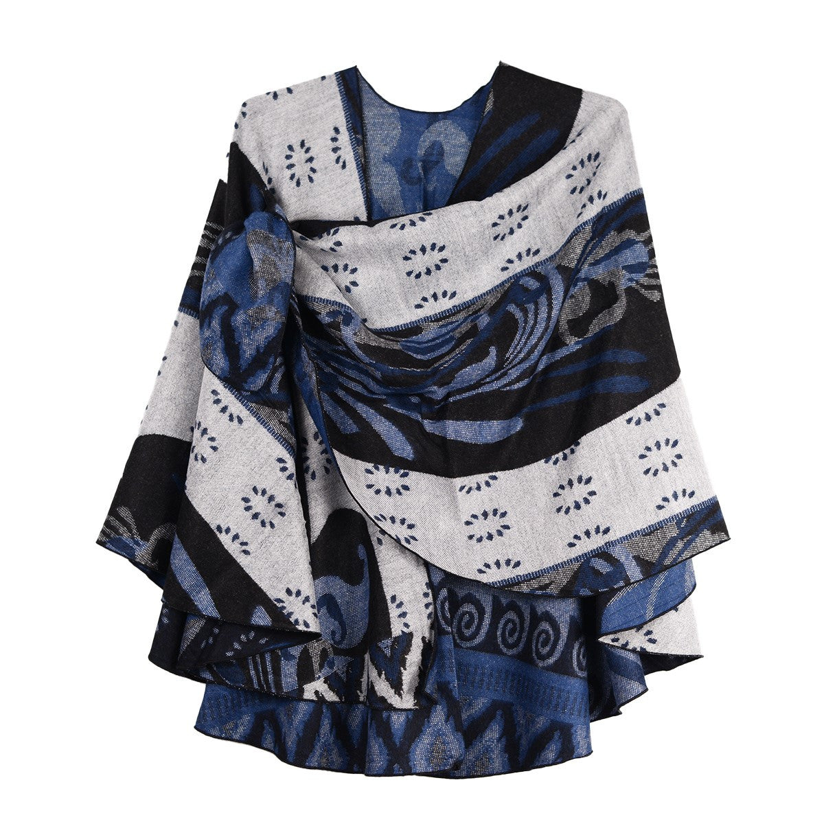 Rapti 100% Cashmere Reverse Loop Shawl (#31) BLU/BLK/WHT