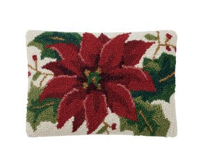 Peking Handicraft Poinsettia Hook Pillow 12" X 8"