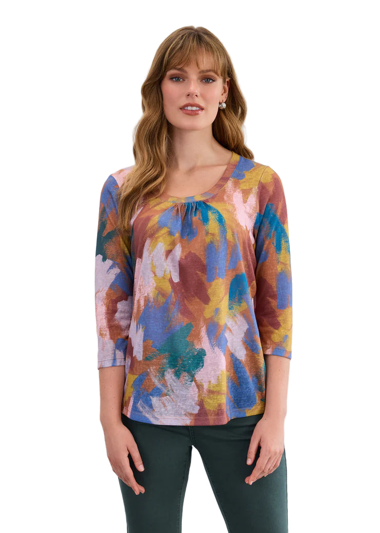 FDJ French Dressing Abstract Paint Stroke  Scoop Neck Top (3263451)
