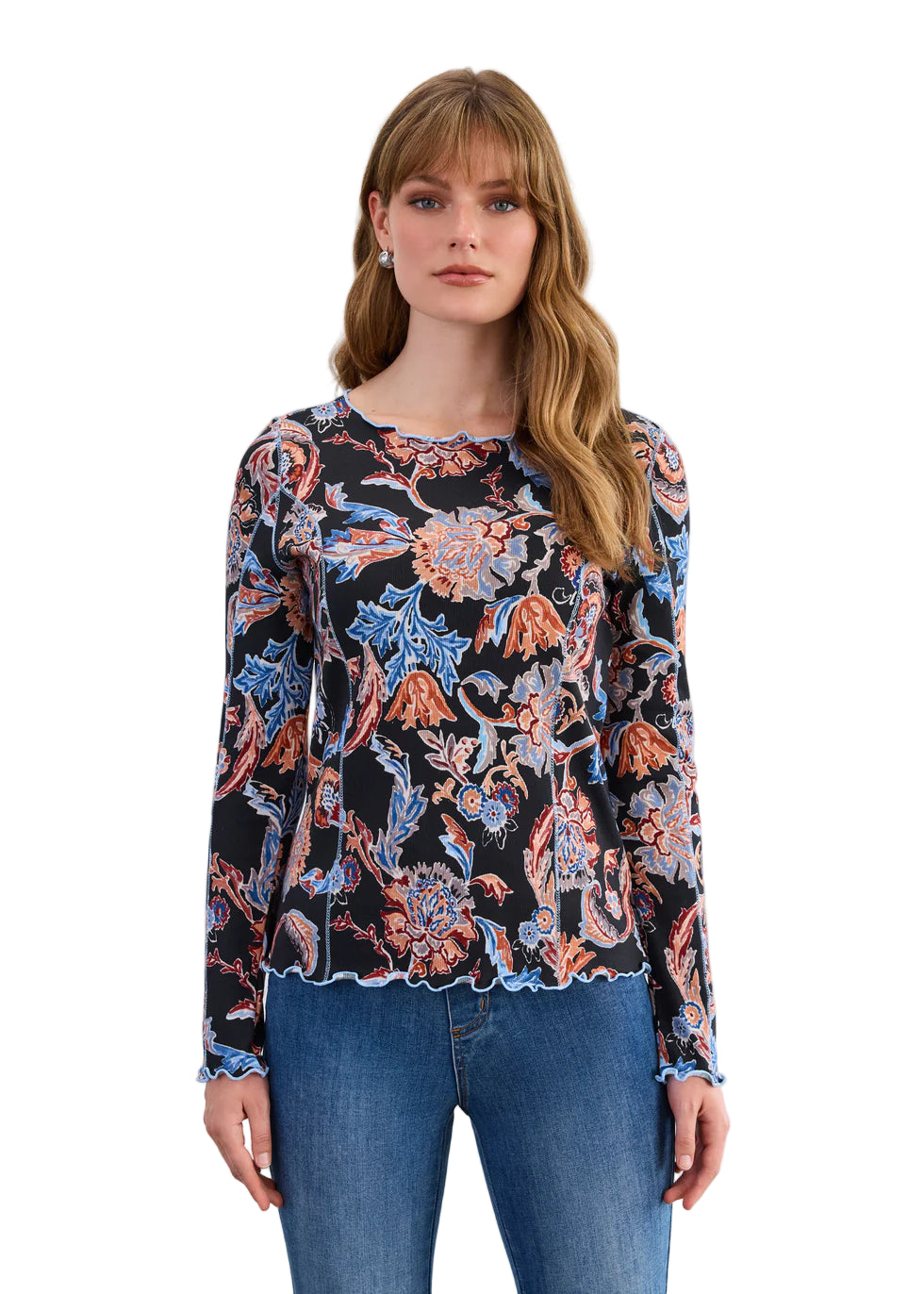 FDJ French Dressing Long Sleeve Damask Top