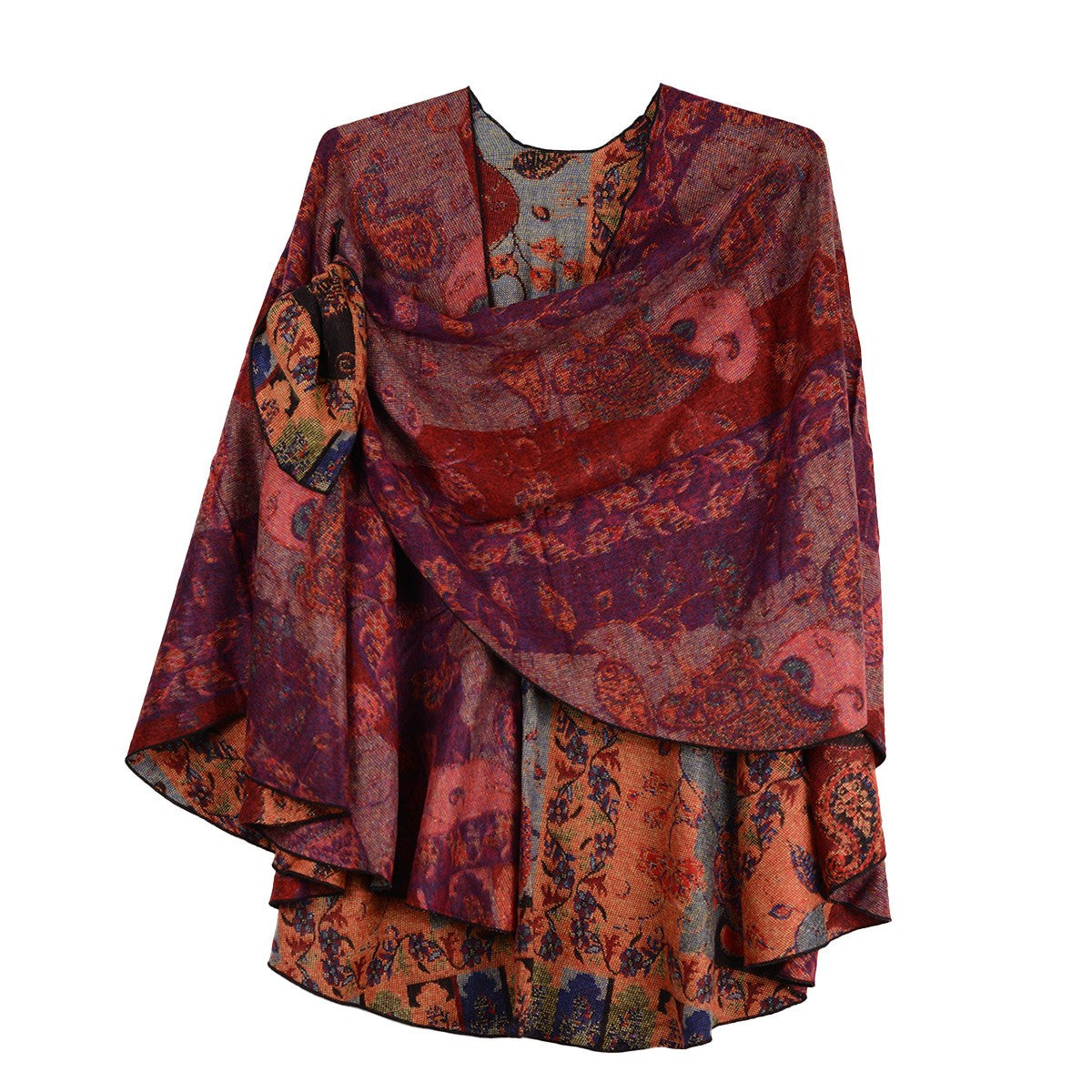 Rapti 100% Cashmere Reverse Loop Shawl (#32) CORAL/PNK/CRAN