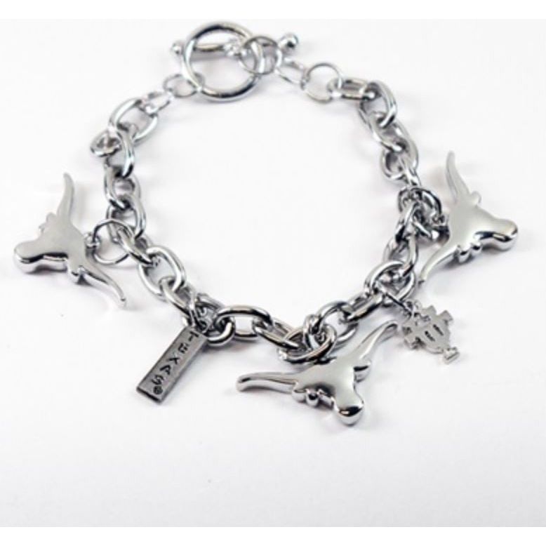 Texas Longhorn All Silver Tone Charm Bracelet (3333510)