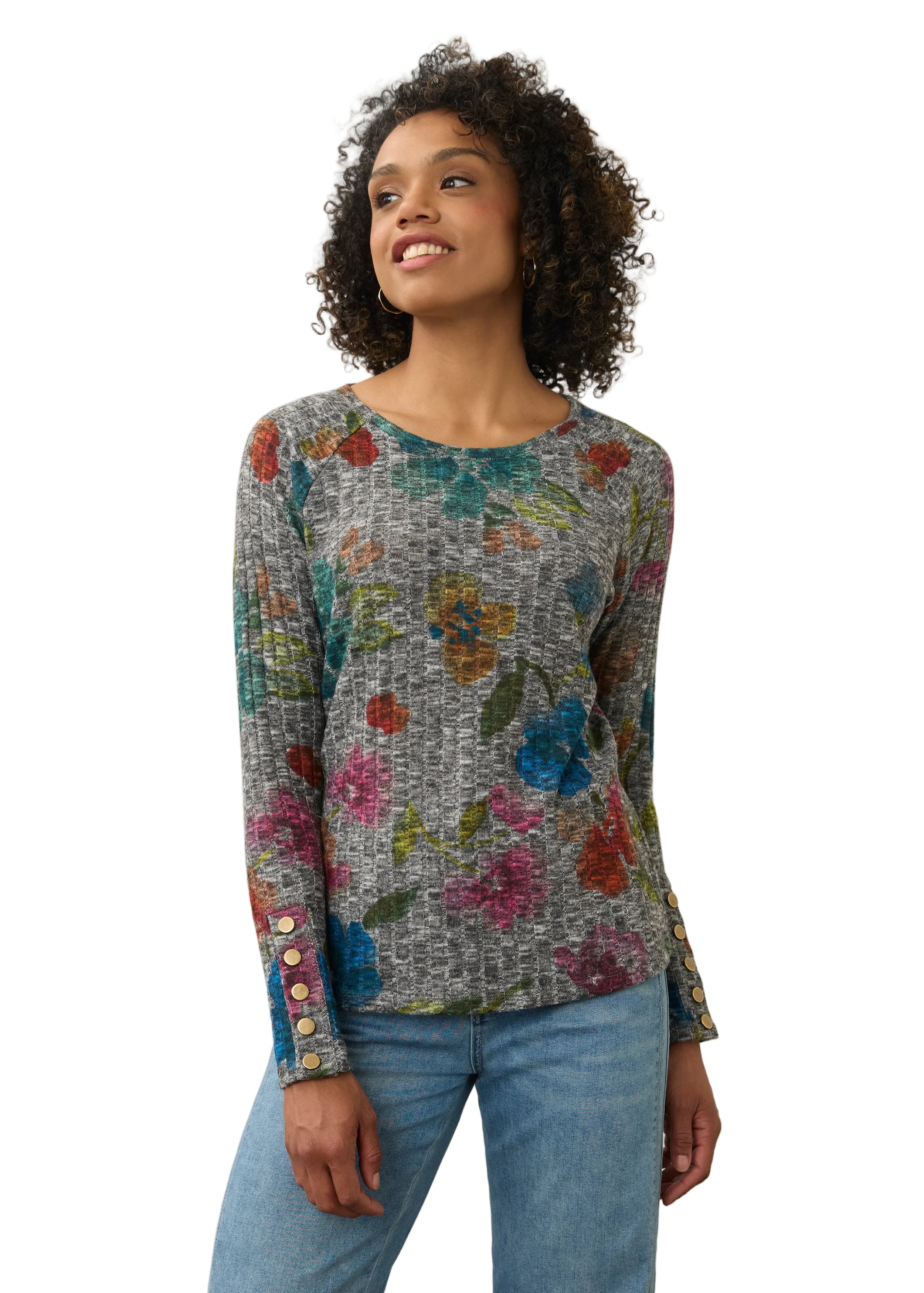 FDJ French Dressing Ribbed Boatneck Long Slevee Sweater (3359508)(Rebecca Floral)
