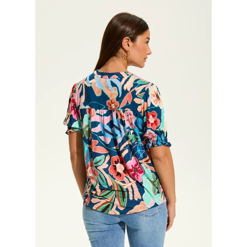 FDJ French Dressing Pop Camo Embellished Elbow Sleeve Top