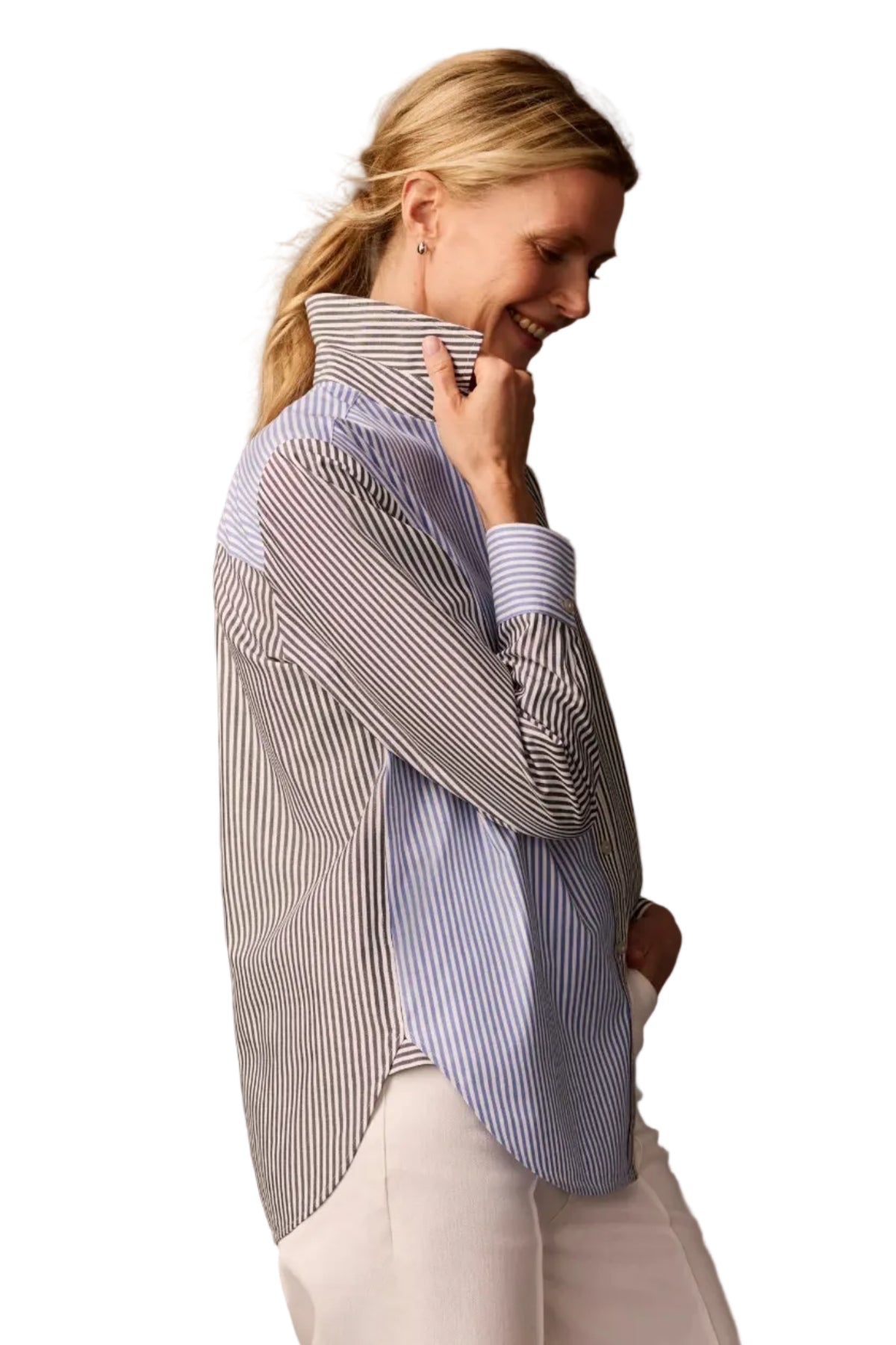 Foxcroft Meghan No Iron Pinpoint  Color Block  Stripes Long Sleeve Shirt (205819)