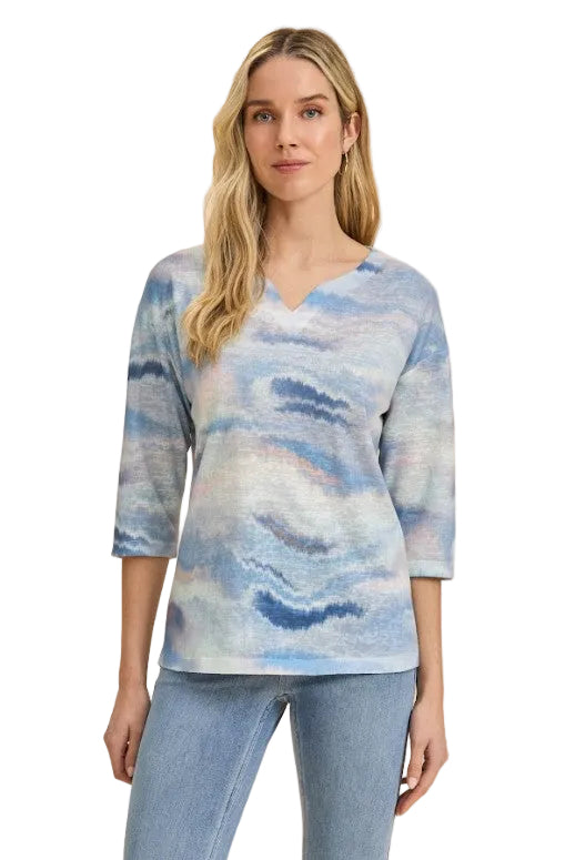 FDJ French Dressing Dip Dye Print Notch V-Neck Top (NEUTBLU)