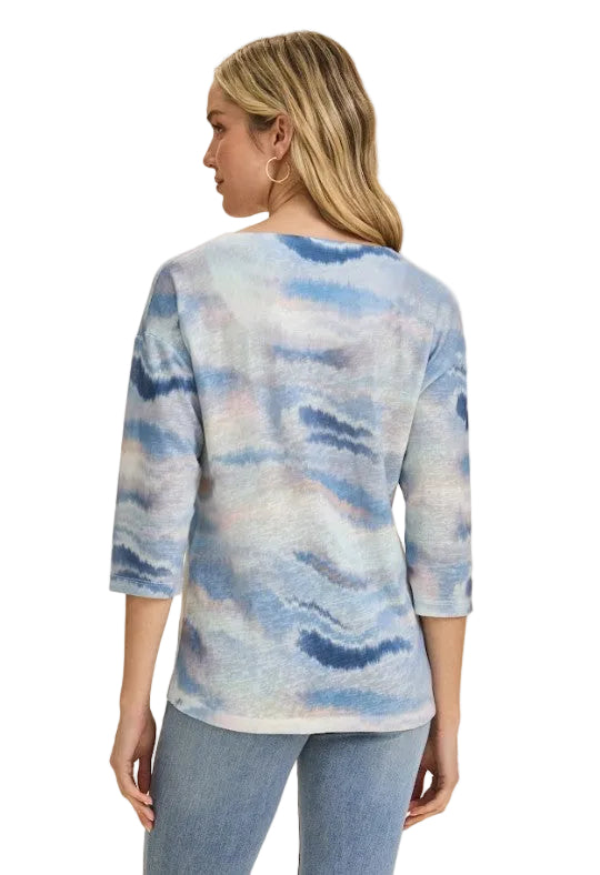 FDJ French Dressing Dip Dye Print Notch V-Neck Top (NEUTBLU)