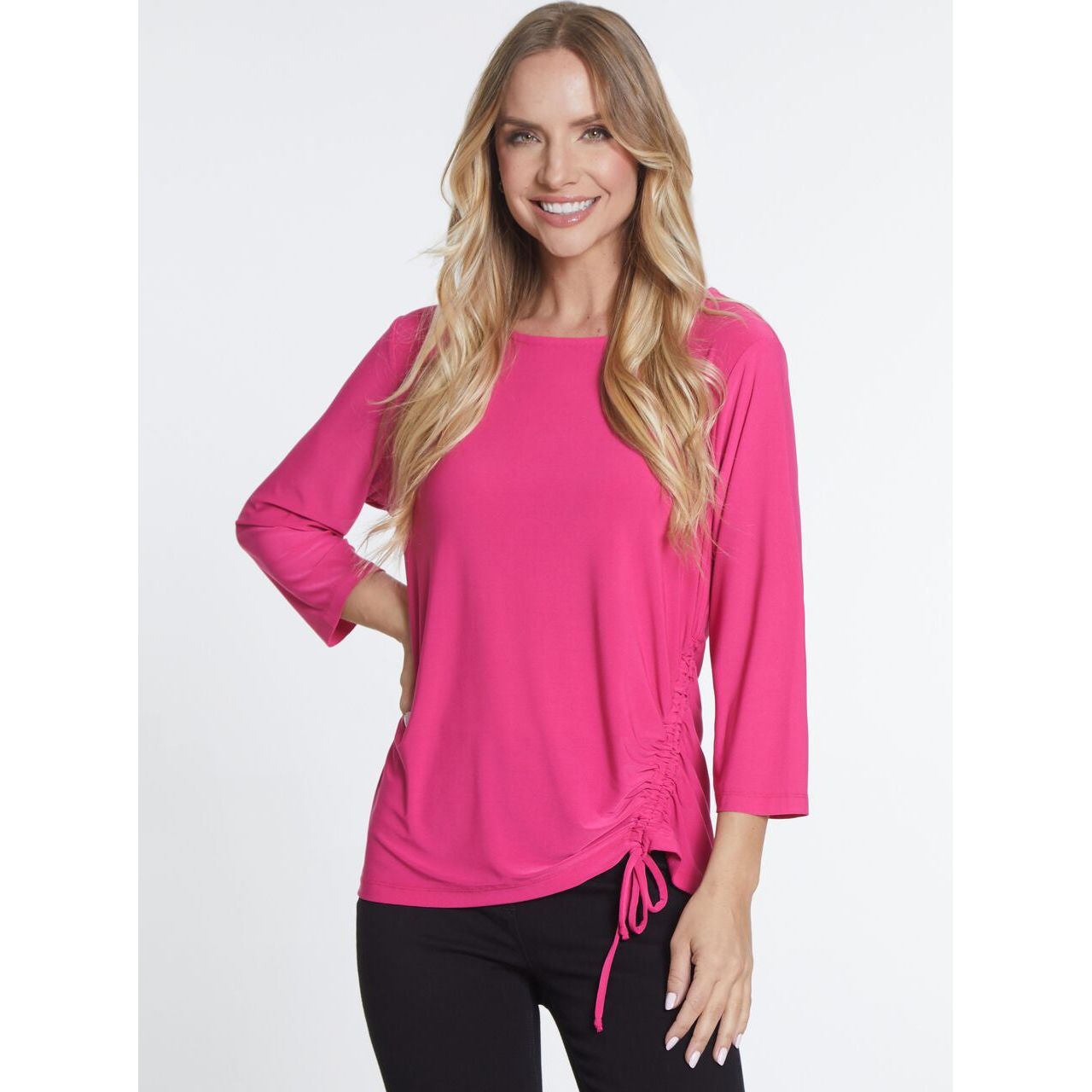 Multiples Scoop Neck Side Drawstring Tie Top (2 Colors) (M34501T)