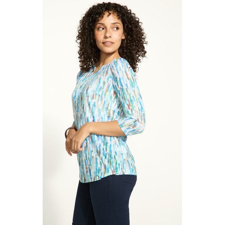 FDJ French Dressing Stained Glass Print Notch V-Neck Top