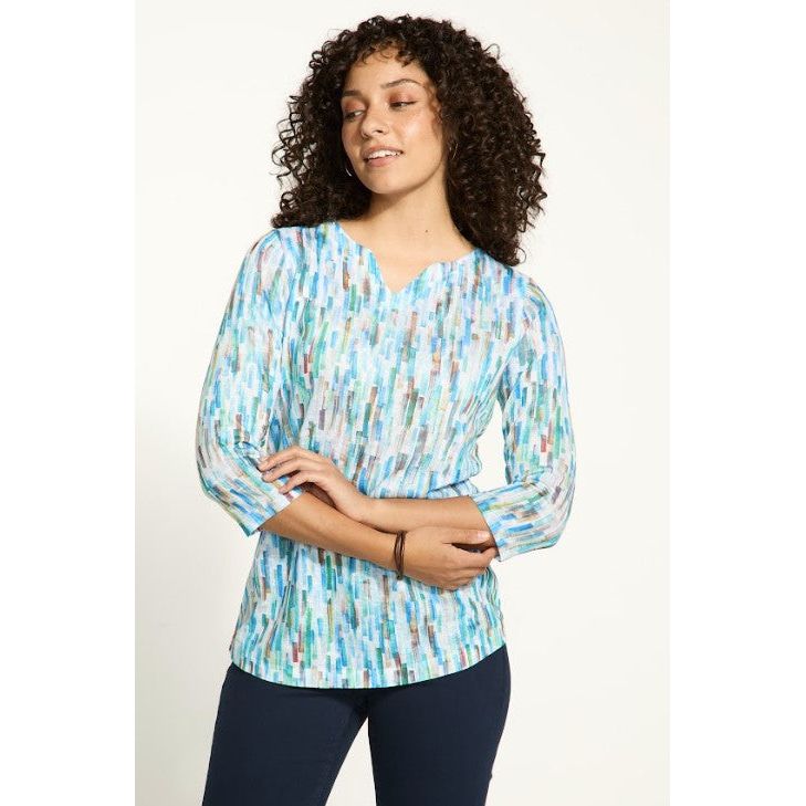 FDJ French Dressing Stained Glass Print Notch V-Neck Top