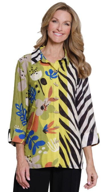 Multiples Petite Print Turn Up Cuff Hi-Low Shirt (M35207BM)