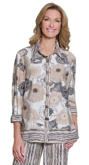 Multiples Petite Floral Print Shirt (BLK/WHT/TAN) (M35304B)